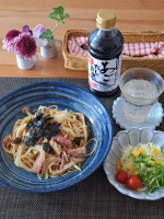 .おうちランチにワンパンパスタ味付けはまたしても @teraoka_soy_sauce 様のあごだしでお手軽に👍【ベーコンとしめじの和風パスタ】1人分◆材料◆パスタ 100g玉ねぎ １/&hellip;のInstagram画像