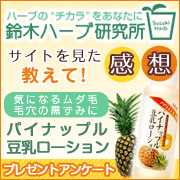 「サイト見て、あなたの感想を教えて！「パイナップル豆乳ローション」プレゼント♪」の画像、『実感する、ハーブサイエンスへ。』－鈴木ハーブ研究所のモニター・サンプル企画