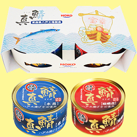 <宝船箱入>　青森の正直 真鯖2缶セット　(水煮・味噌煮)　の商品画像