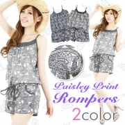 【タイムセール】送料無料！ペイズリー柄ショート丈サロペット［ホワイト］の口コミ（クチコミ）情報の商品写真