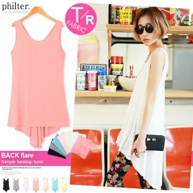 極上なめらか質感♪背中見せVカット★BACKフレアタンクチュニックの商品画像