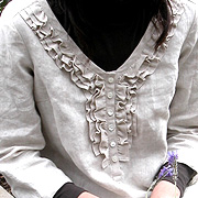 フリル付きアイリッシュリネンワンピースの口コミ（クチコミ）情報の商品写真