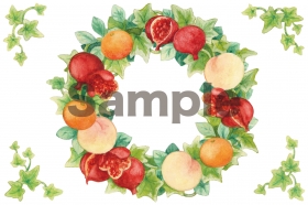 「風水イラスト三柑（桃・橘・柘榴）・柘榴・赤富士（株式会社ウーマンコム）」の商品画像