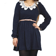 ベルト付きレース衿フレアワンピースの商品画像