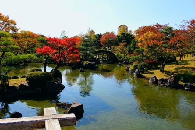 池や土橋のある癒しのお庭