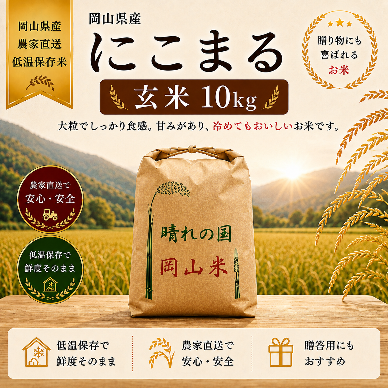 2026年 岡山県産 ニコマル 10kg 玄米 ｜ 米・穀物/玄米 産直アウル