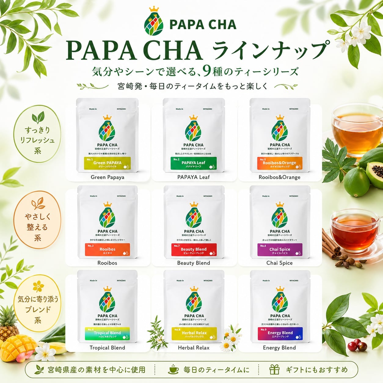 PAPA CHA 9種お試しティーセット／青パパイヤの酵素茶 × ブレンド茶