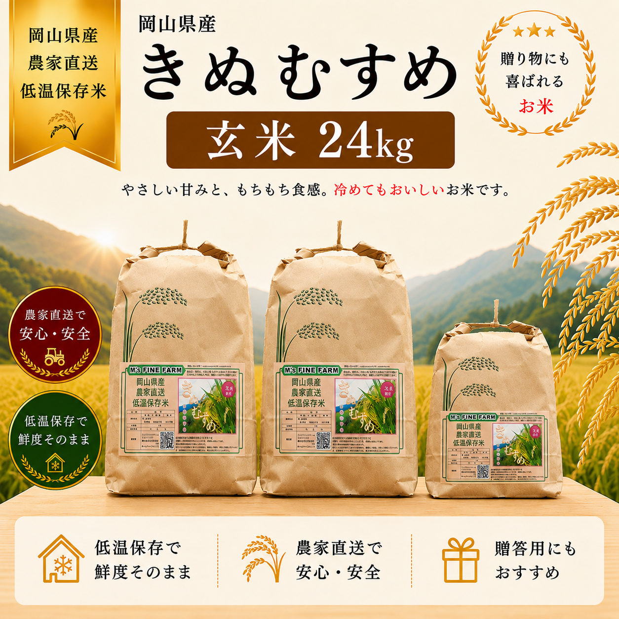 2026年 岡山県産 きぬむすめ 24kg 玄米 ｜ 米・穀物/玄米 産直アウル