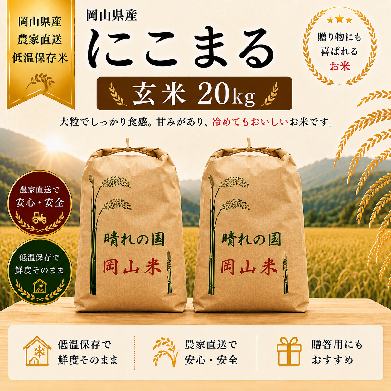 2026年 岡山県産 ニコマル 20kg 玄米 ｜ 米・穀物/玄米 産直アウル