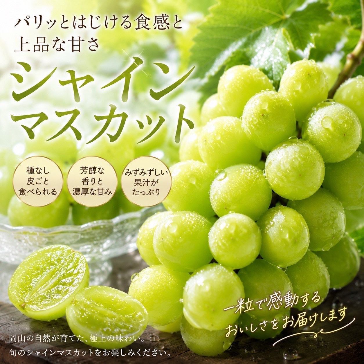 岡山シャインマスカット 無農薬1kg大粒秀品粒農薬不使用だけパリッとした食感 岡山県産】シャインマスカット 粒1kg以上｜たっぷり大容量・ご家庭用