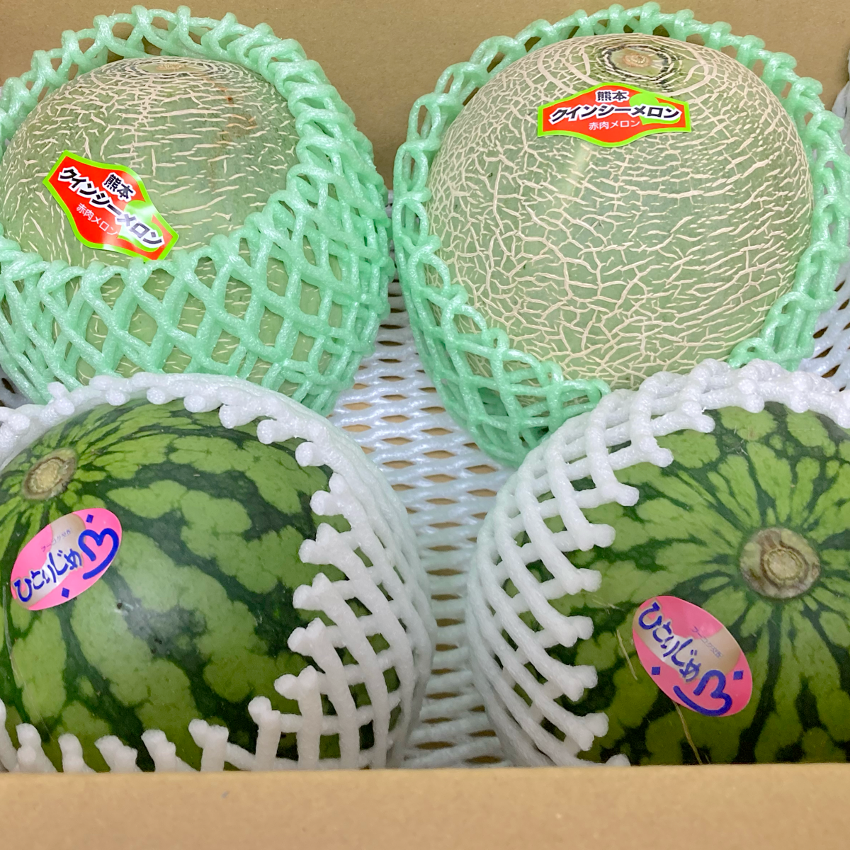 選果落ち 訳あり商品 熊本県産 小玉赤肉メロン2玉＆小玉西瓜 Mサイズ 2 