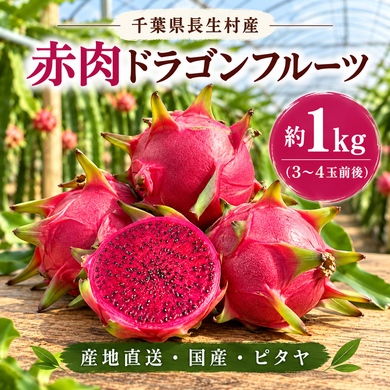 少人数・お試しに！千葉県長生村産 赤肉ドラゴンフルーツ 約1kg（3～4