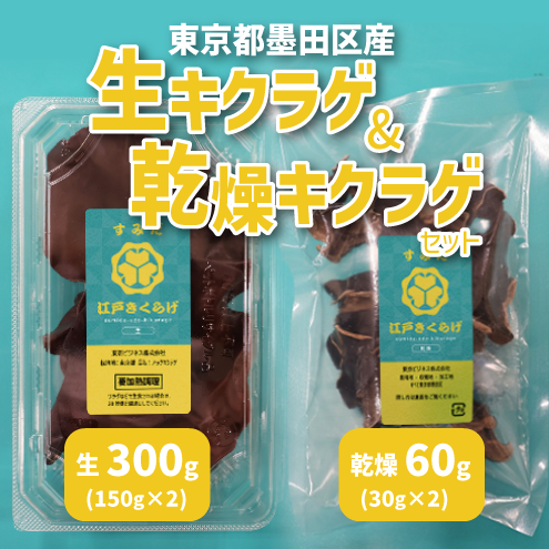 東京都墨田区産 生キクラゲ300g（150g×2パック）、乾燥キクラゲ60g