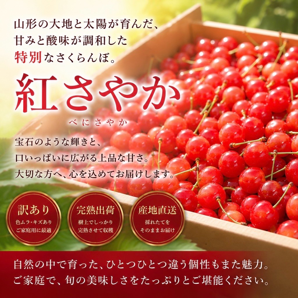 山形県産 紅さやか 訳あり 1kg ｜ 果物/さくらんぼ 産直アウル 農家