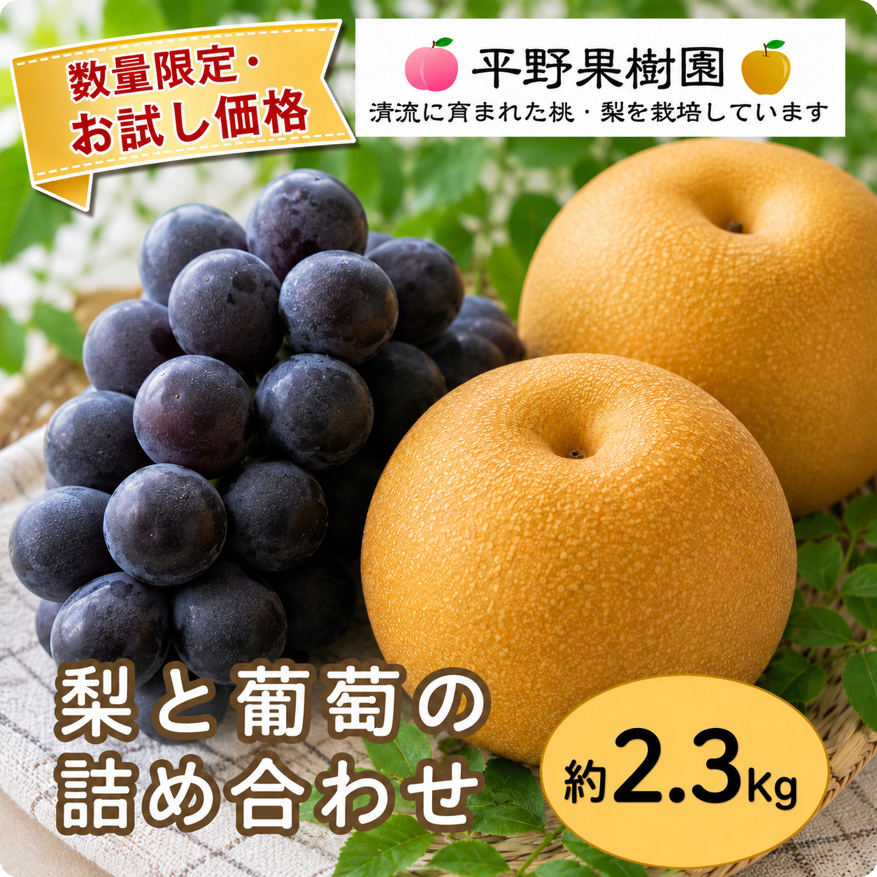 梨と葡萄の詰め合わせ！約2.3kg(梨3～4個、葡萄1房入り) ｜ 果物/果物