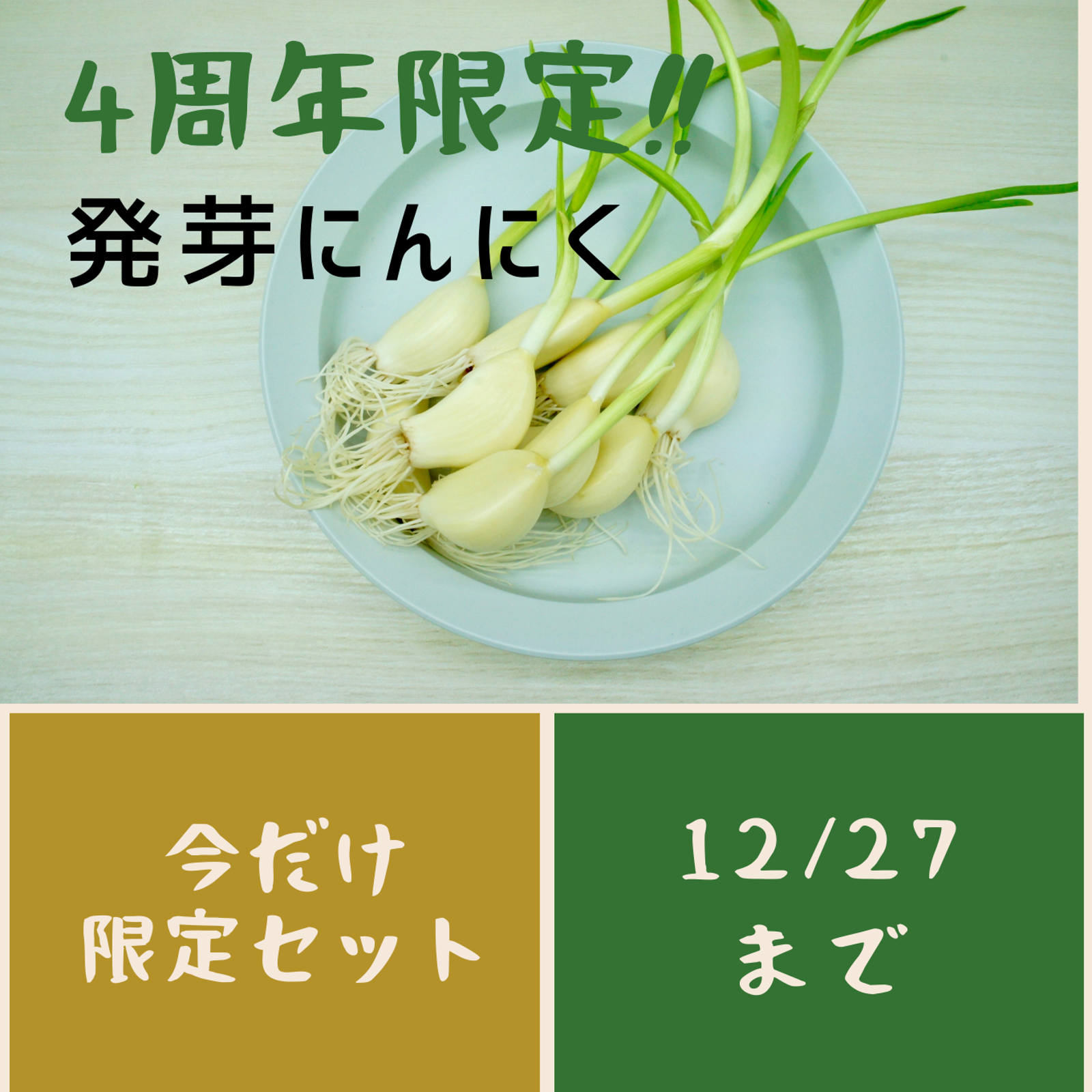4周年限定!!】根と芽も丸ごと食べられる！発芽にんにく【60本】プラス