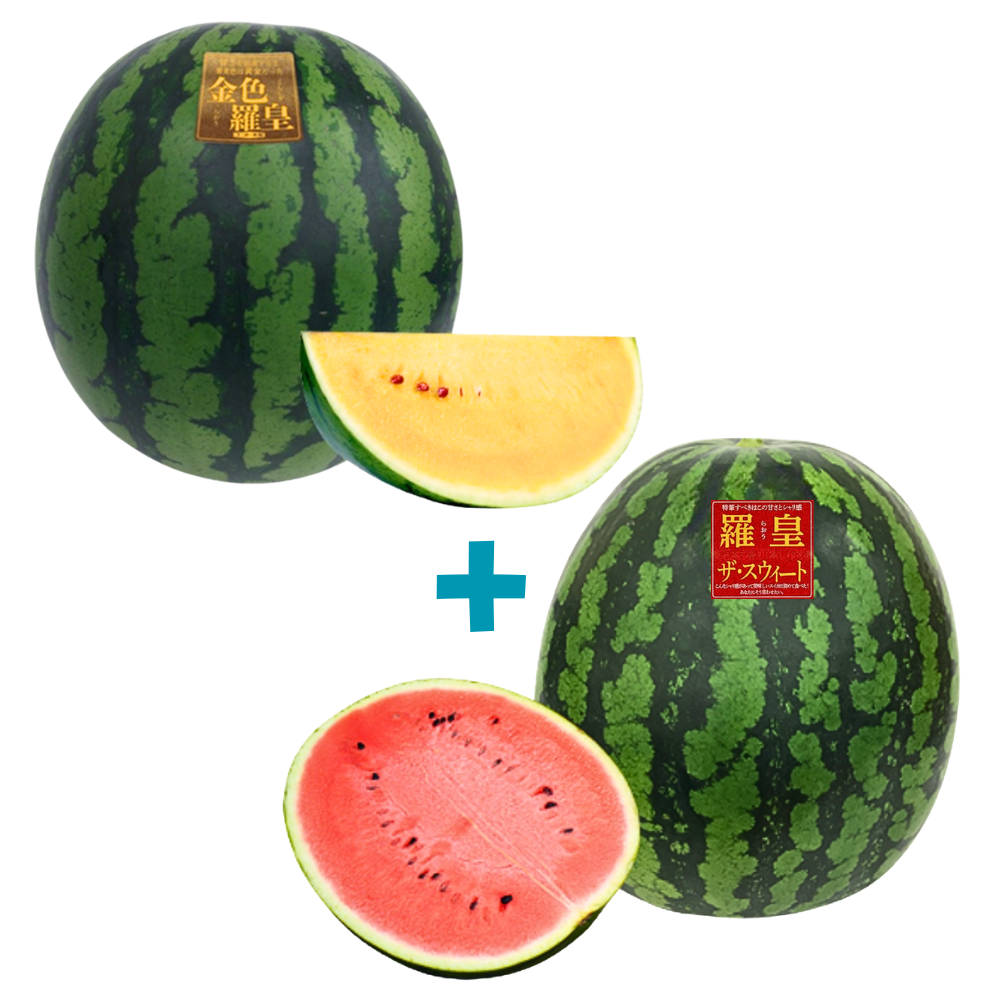 旬祭限定】《予約》尾花沢スイカ大玉 金色羅皇＋羅皇ザ・スウィート4 L