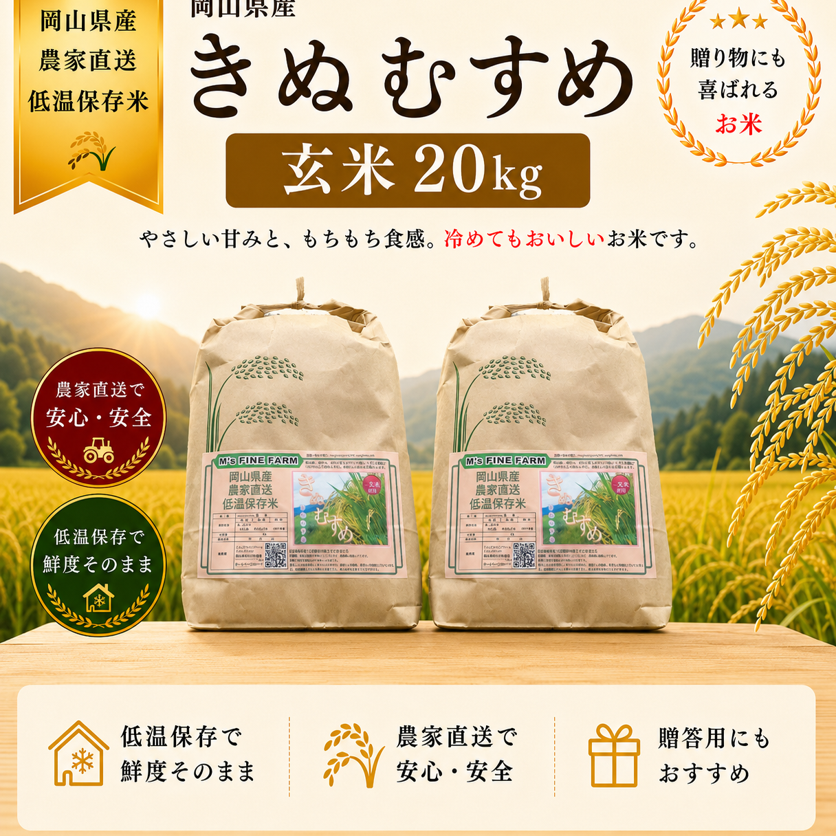 2026年 岡山県産 きぬむすめ 20kg 玄米 ｜ 米・穀物/玄米 産直アウル