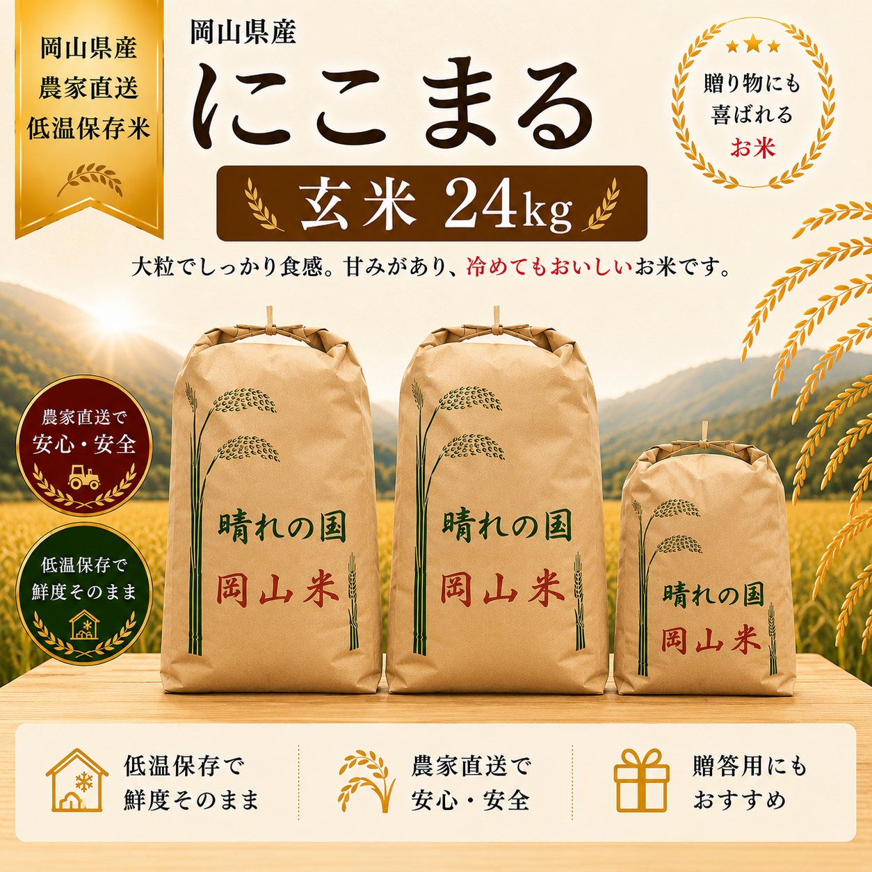 2026年 岡山県産 ニコマル 24kg 玄米 ｜ 米・穀物/玄米 産直アウル