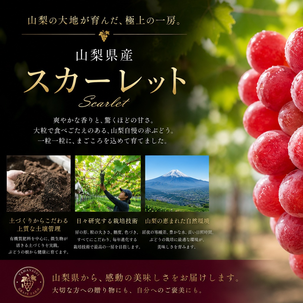 葡萄　超特大スカーレット②房 山梨県産スカーレット特大1房（700g〜900g ｜ 果物/ぶどう 産直アウル