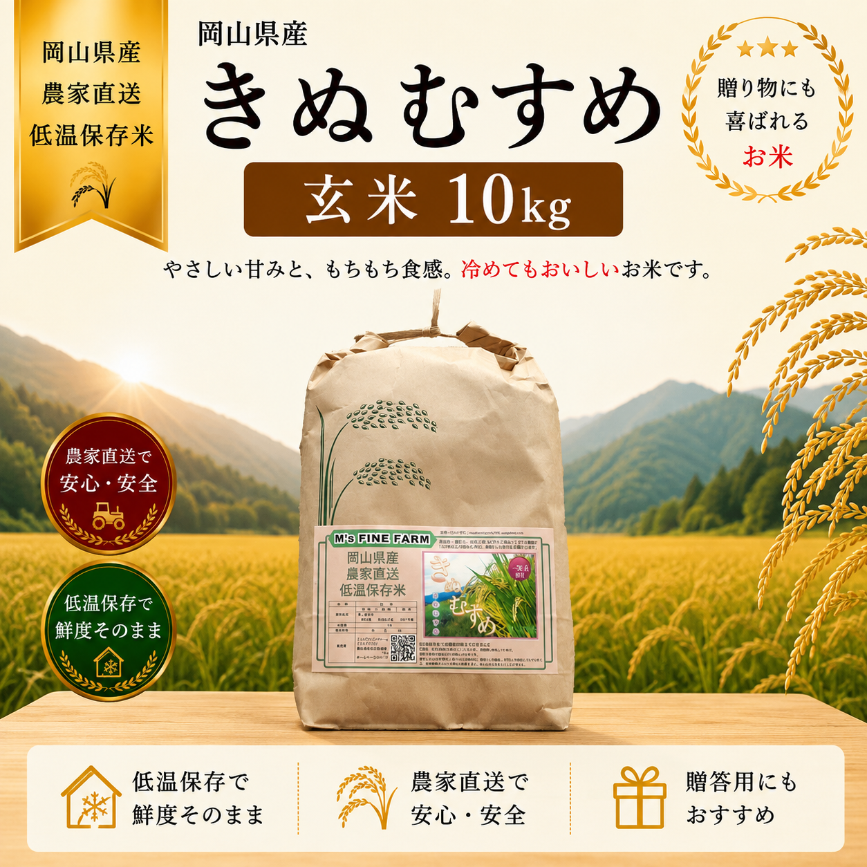 2026年 岡山県産 きぬむすめ 10kg 玄米 ｜ 米・穀物/玄米 産直アウル