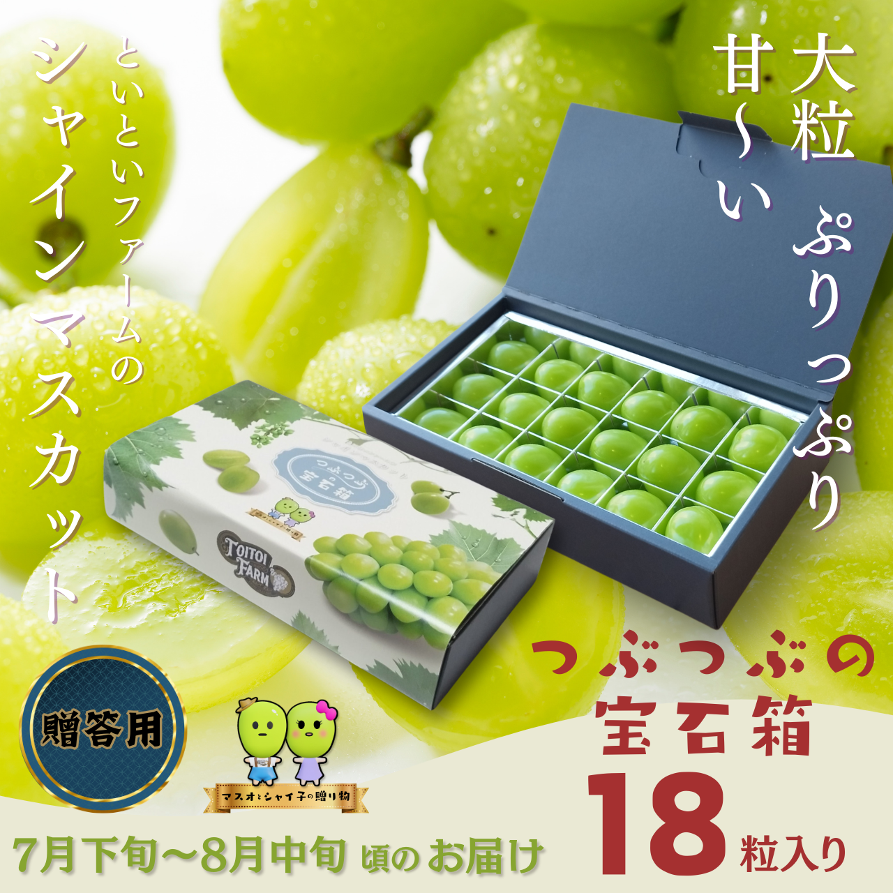 贈答用】岡山県産シャインマスカット＊つぶつぶの宝石箱＊18粒入り