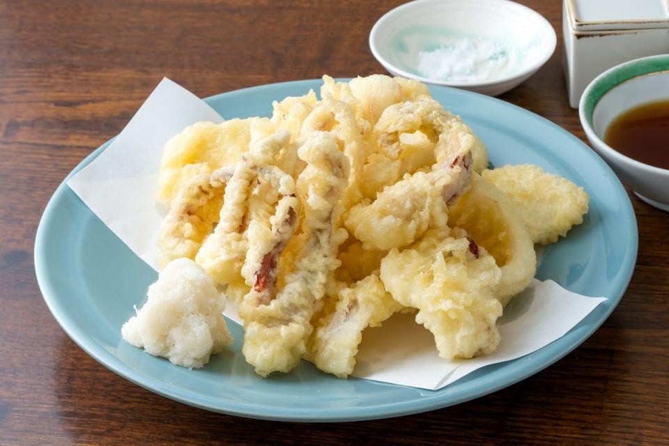 呼子のイカを使った熱々の天ぷら