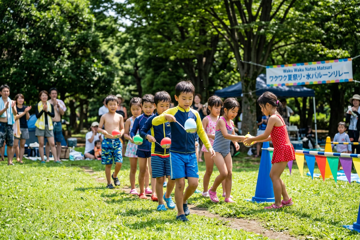 おたまで水風船回し合戦