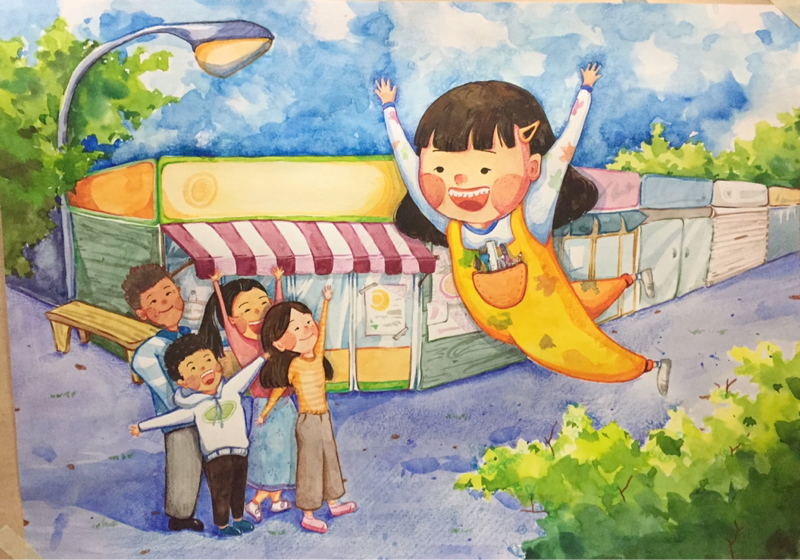 豆豆 - 水彩色鉛筆創作