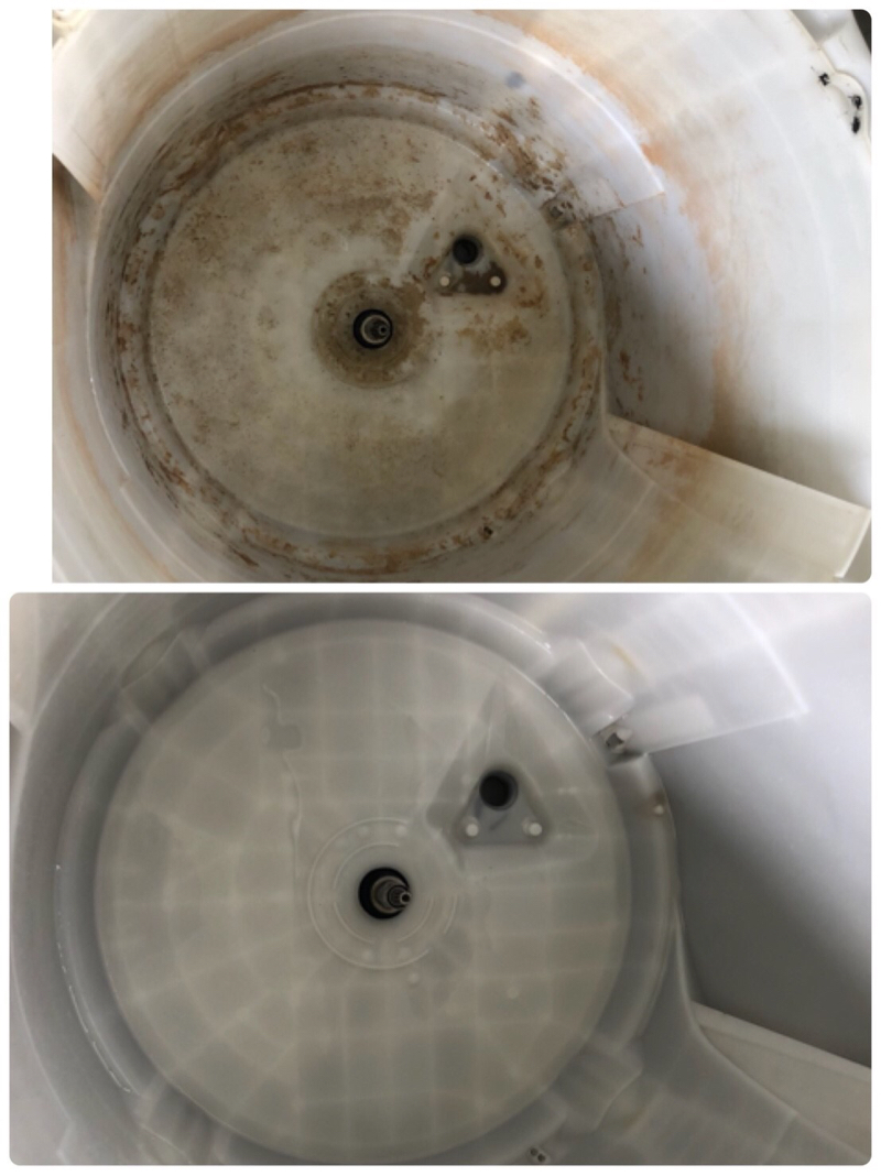 快可寧洗衣機清洗 - 內槽清洗前（上圖）
內槽清洗後（下圖）