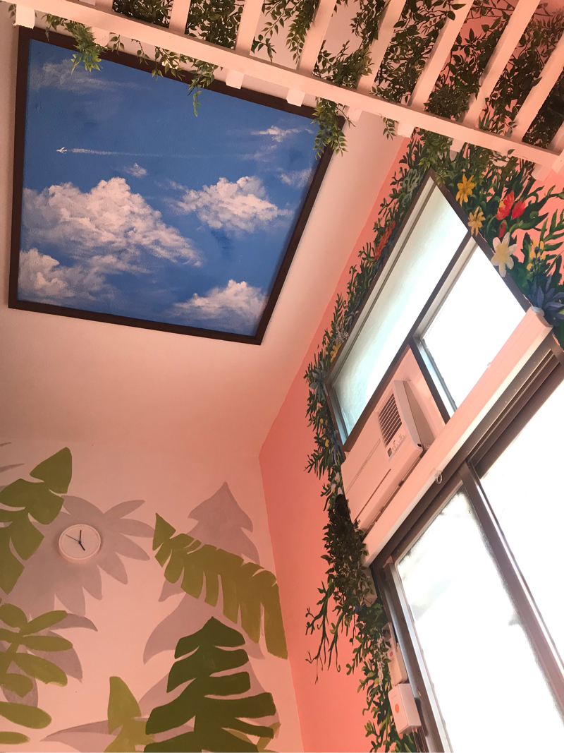 廖晨淵 - 這是市公所的天花板，那個天空很多然看了都想要在家裡畫一個，哈哈哈哈！