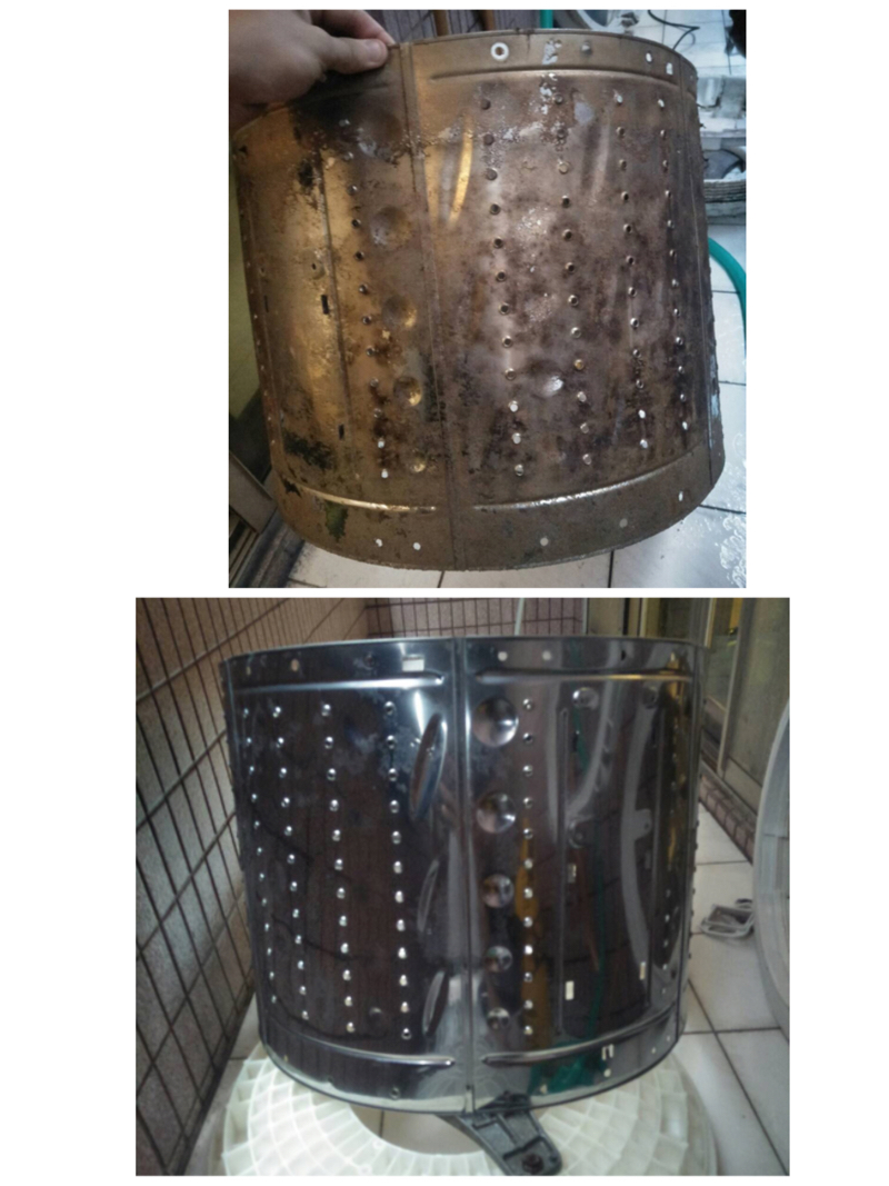 快可寧洗衣機清洗 - 內筒清洗前（上）
內筒清洗後（下）