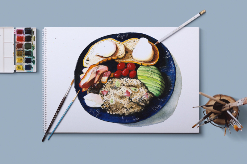 張玉馨 - 水彩作品：早午餐