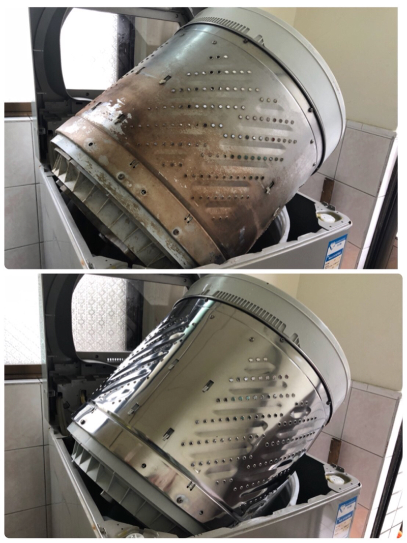 快可寧洗衣機清洗 - 內筒清洗前（上）
內筒清洗後（下）