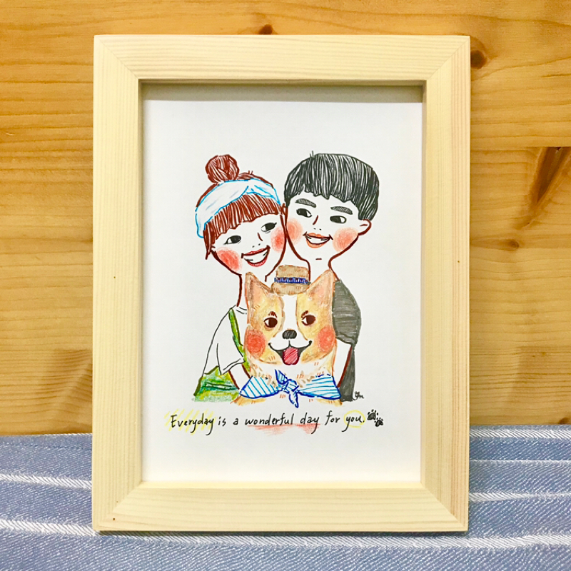 GANNMMA∙STUDIO - ‣全家福似顏繪客製圖（含相框）
（手繪：色鉛筆、水性彩色墨水筆）
（紙材：日本水彩紙）
