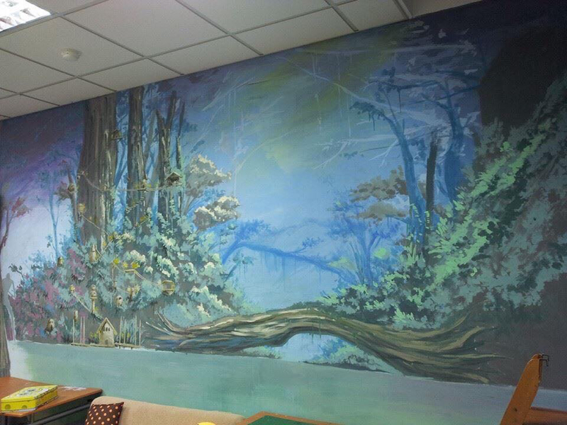 廖晨淵 - 同個教室的另一面牆，雖然當初畫的覺得盡力了很滿意，但過了這麼久現在看來要多補的地方可多了呢！哈哈哈?