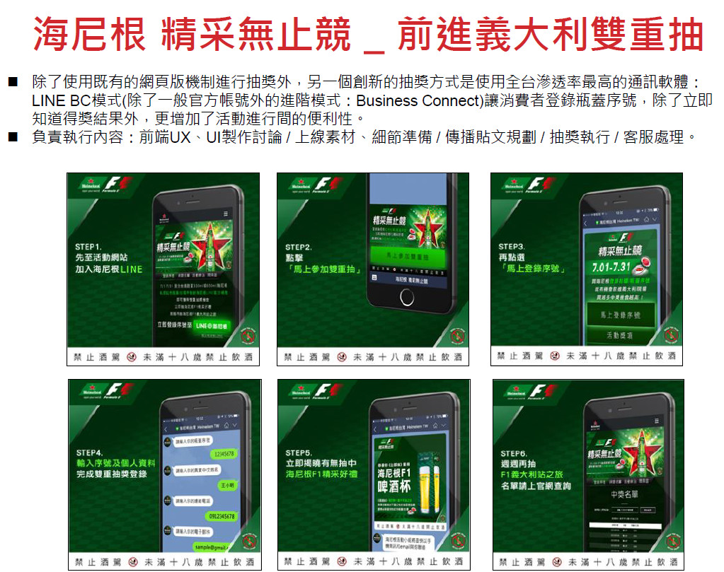 小謀 - 使用全台滲透率最高的通訊軟體：LINE 參與抽獎，除了立即知道得獎結果外，更增加了活動進行間的便利性。
負責執行內容：前端UX、UI製作討論 / 上線素材、細節準備 / 傳播貼文規劃 / 抽獎執行 / 客服處理。