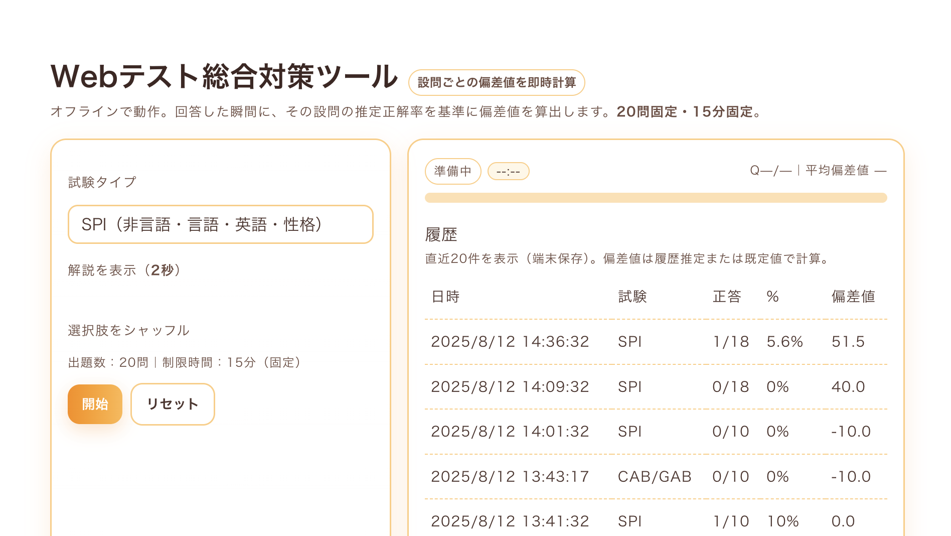 偏差値測定ツールの画面イメージ