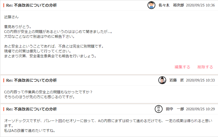 掲示板に意見を求めた場合、返信で意見をもらうことができます。