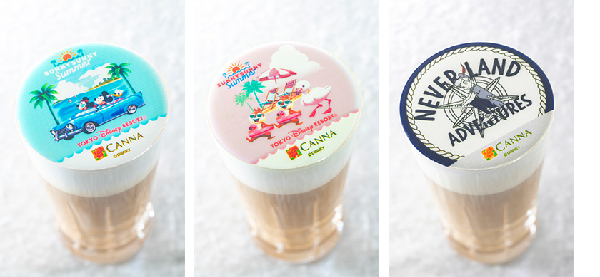 「マジカルアートドリンク(左:ランチ時、中央:ディナー時、右:キャラクターデザイン)」各1800円/カンナ(東京ディズニーランドホテル)