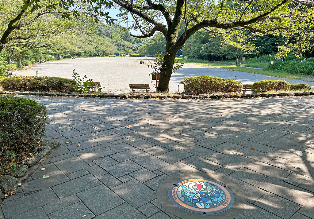 芹ヶ谷公園 アーチの泉(東京都/町田市)にあるポケふた「ニョロモ」