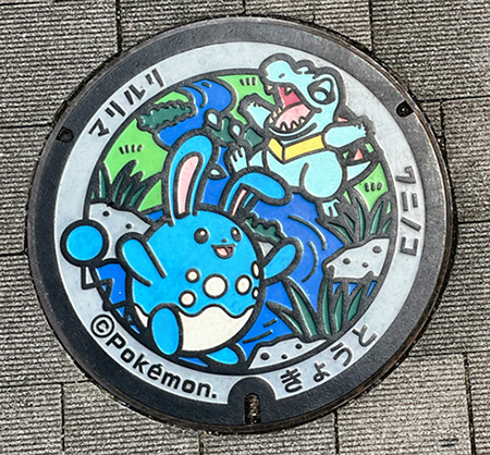 梅小路公園のポケふた「ワニノコ」と「マリルリ」(京都府/京都市)