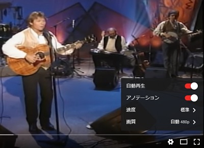 再生画面右下の歯車ボタンを押すと、このように再生オプションが表示