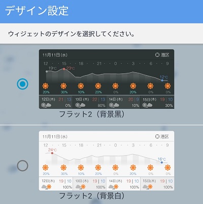 Yahoo!天気のデザイン設定