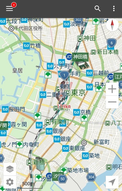 NAVITIMEの地図表示画面