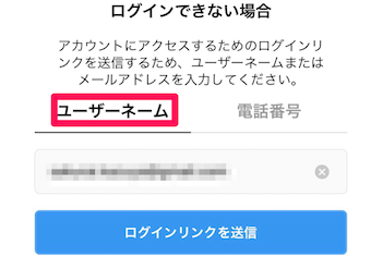 インスタに「ログインできない場合」のユーザーネームを使った方法