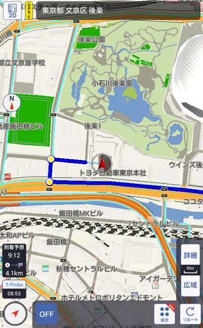 TCスマホナビのナビゲーション画面