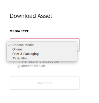 「Download asset」のプルダウン