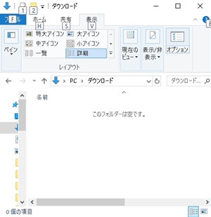 エクスプローラーの表示タブのオプションを選択