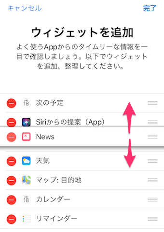 ウィジェットの並び替え